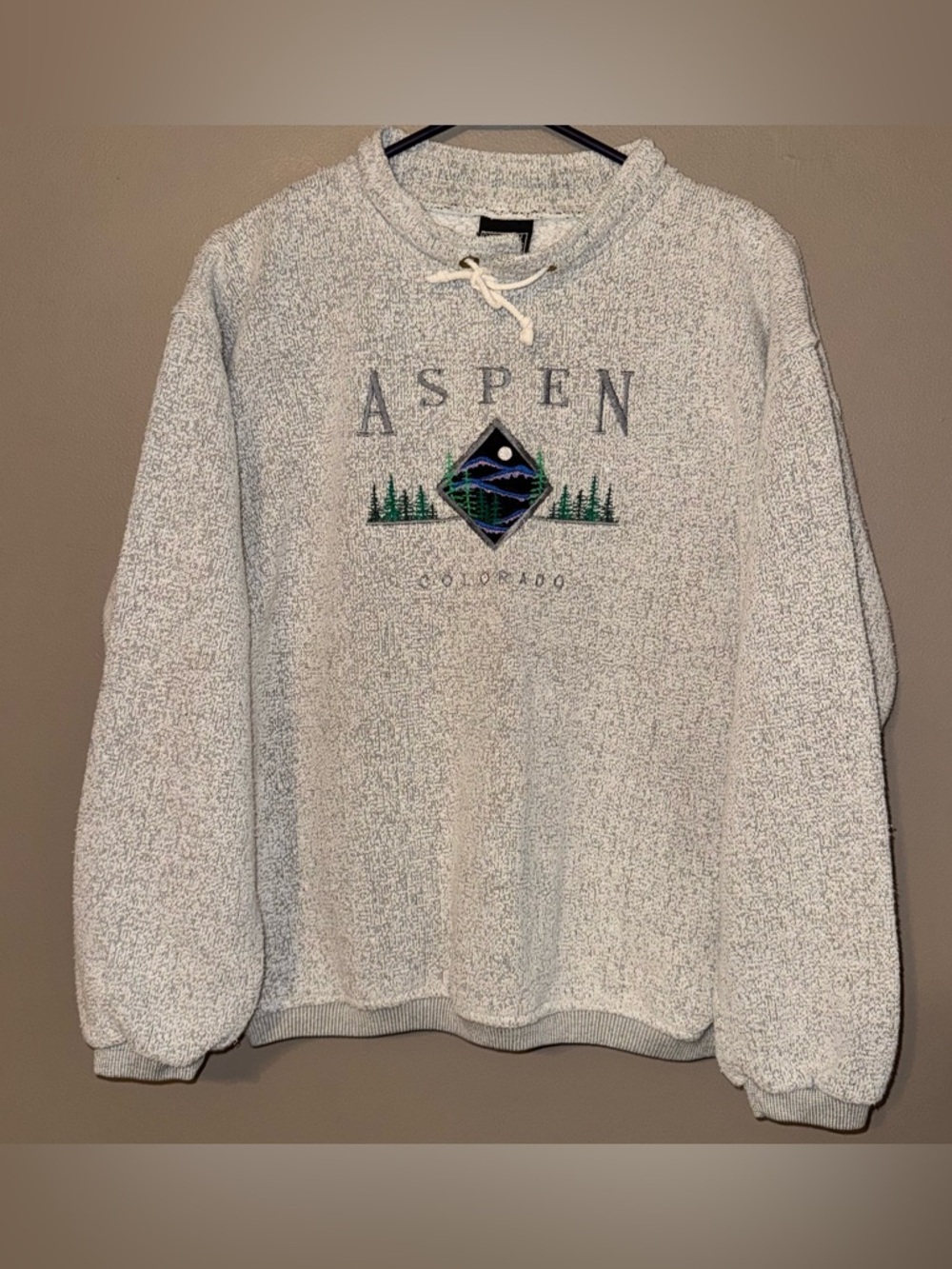 VTG 90s Aspen Colorado Outdoors Embroidered Gray Sweater USA Cabin Core Mens Med